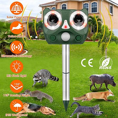 Solar Ultrasonic Animal Repeller Motion Sensor, IP55 Waterproof for Farm, Garden & Yard