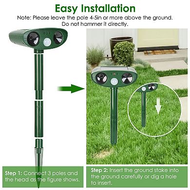 Solar Ultrasonic Animal Repeller with PIR Motion Sensor, IPX4 Waterproof Pest Deterrent for Yard