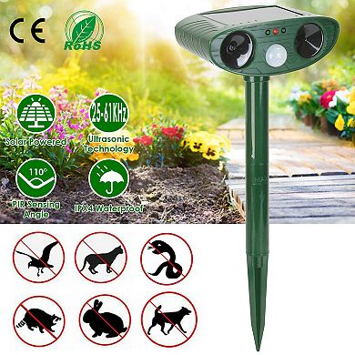 Solar Ultrasonic Animal Repeller with PIR Motion Sensor, IPX4 Waterproof Pest Deterrent for Yard