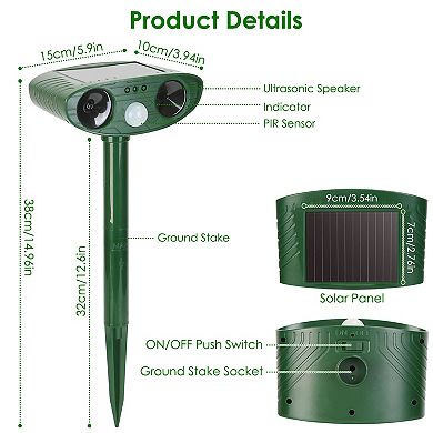 Solar Ultrasonic Animal Repeller with PIR Motion Sensor, IPX4 Waterproof Pest Deterrent for Yard