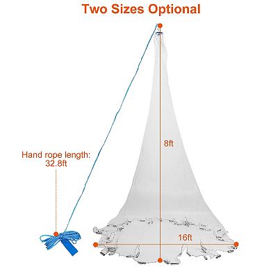 6ft Radius Fishing Cast Net Heavy-Duty Bait Trap with Chain Sinker for Easy Throw & Wide Spread