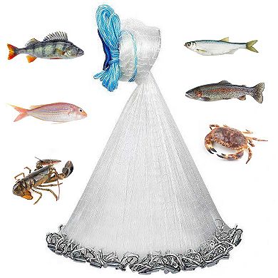 6ft Radius Fishing Cast Net Heavy-Duty Bait Trap with Chain Sinker for Easy Throw & Wide Spread