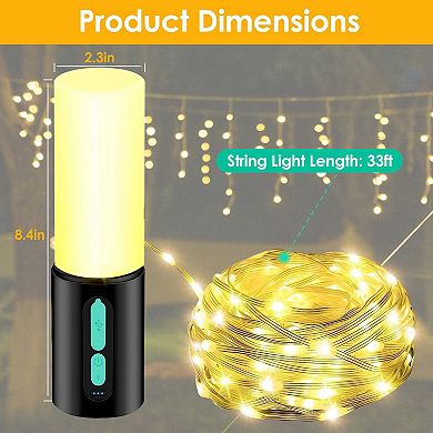 4-in-1 Rechargeable Camping Lantern with 33Ft String Light, 7 Modes, IP44 Waterproof & Power Bank
