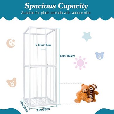 Stuffed Animal Storage Organizer Shelf, Plush Toy Holder Cage with Elastic Bands for Kids Room