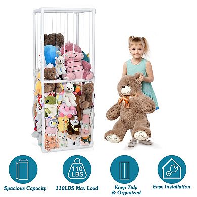Stuffed Animal Storage Organizer Shelf, Plush Toy Holder Cage with Elastic Bands for Kids Room