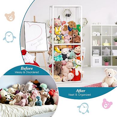 Stuffed Animal Storage Organizer Shelf, Plush Toy Holder Cage with Elastic Bands for Kids Room
