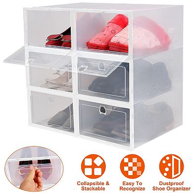 6Pcs Collapsible Stackable Shoe Boxes, Transparent Dustproof PP Shoe Organizer Bins