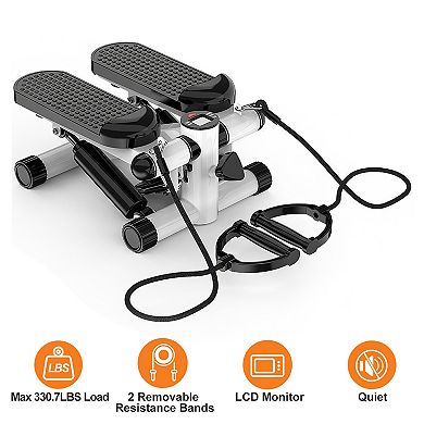 Mini Exercise Stepper with Resistance Bands & LCD Quiet Stair Stepper, Max 330.7 lbs