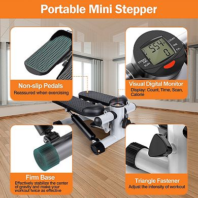 Mini Exercise Stepper with Resistance Bands & LCD Quiet Stair Stepper, Max 330.7 lbs