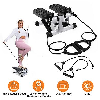 Mini Exercise Stepper with Resistance Bands & LCD Quiet Stair Stepper, Max 330.7 lbs