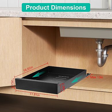 Pull Out Cabinet Organizer Black Carbon Steel Slide Out Drawer for Kitchen Bathroom