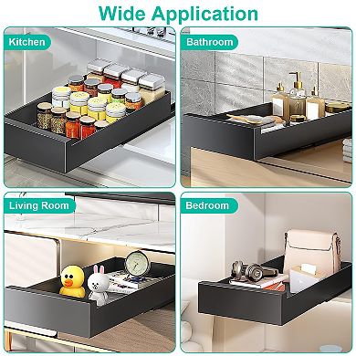 Pull Out Cabinet Organizer Black Carbon Steel Slide Out Drawer for Kitchen Bathroom