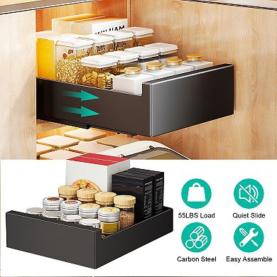 Pull Out Cabinet Organizer Black Carbon Steel Slide Out Drawer for Kitchen Bathroom
