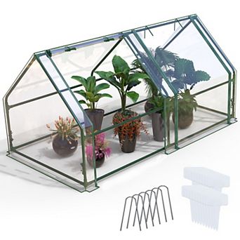 Portable Mini Greenhouse with Roll-Up Zipper Door, UV-Resistant Waterproof PVC Cover for Garden