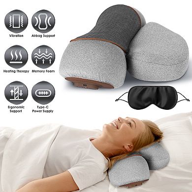 3-in-1 Neck Massager Pillow Vibration, Heating & Airbag Stretch with Memory Foam & Storage Bag