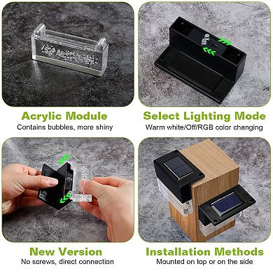 6-Pack Solar Deck Lights, Acrylic Bubbles, Waterproof IP55, Warm White & Color Changing Patio Lamps