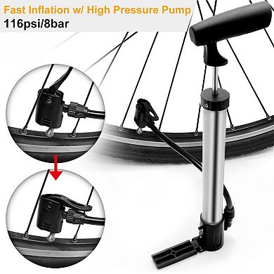 Mini Bike Pump Portable Bicycle Tire Inflator with Frame Mount for Road & Mountain Bikes