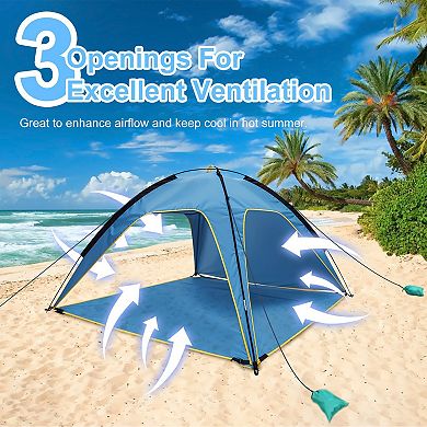 Waterproof Beach Tent for 4-6 People with 3 Doors, UPF50+ Canopy & Carry Bag - Easy Setup