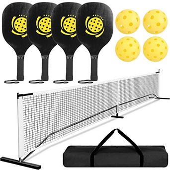 Portable Pickleball Net Set 22ft Regulation Net with 4 Paddles, 4 Balls & Carry Bag