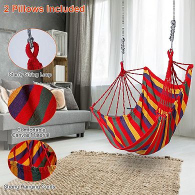 440lbs Hammock Hanging Chair Canvas Swing with 2 Pillows, Portable Seat