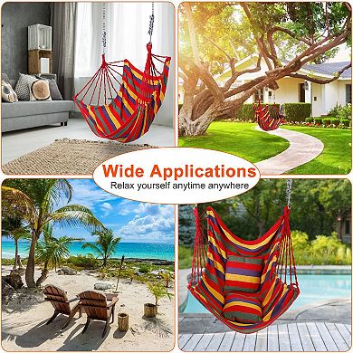 440lbs Hammock Hanging Chair Canvas Swing with 2 Pillows, Portable Seat