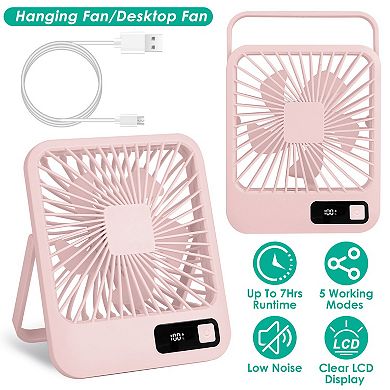 Mini Rechargeable Desktop Fan Portable Personal Cooling Fan with LCD Display & Adjustable Speed
