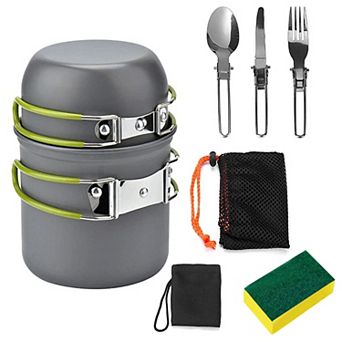 8 pc Camping Cookware Set with Stove Aluminum Pot & Utensils Kit for Hiking & Outdoor Use