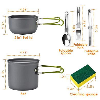 8Pcs Camping Cookware Set with Stove Aluminum Pot & Utensils Kit for Hiking & Outdoor Use