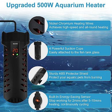 500W Submersible Aquarium Heater Adjustable Thermostat with Controller for Up to 79 Gallons