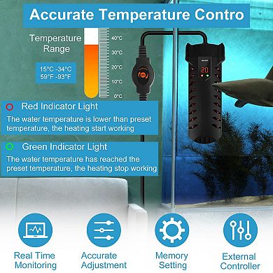 500W Submersible Aquarium Heater Adjustable Thermostat with Controller for Up to 79 Gallons