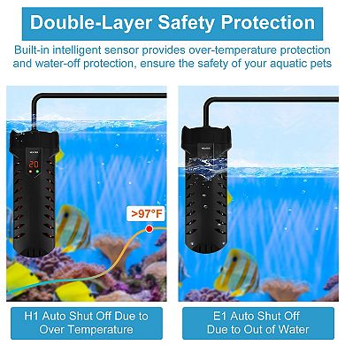 500W Submersible Aquarium Heater Adjustable Thermostat with Controller for Up to 79 Gallons