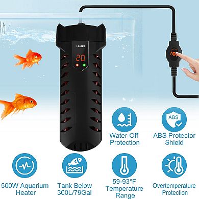 500W Submersible Aquarium Heater Adjustable Thermostat with Controller for Up to 79 Gallons