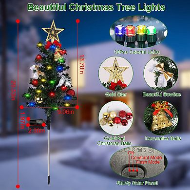 4-Pack Solar Christmas Tree Lights 20 LED Garden Stakes with Flash & Steady Modes for Yard