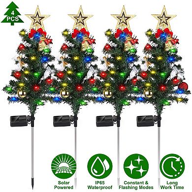 4-Pack Solar Christmas Tree Lights 20 LED Garden Stakes with Flash & Steady Modes for Yard