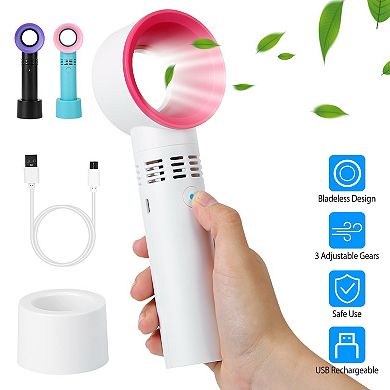 Portable Handheld Bladeless Fan Rechargeable USB Desktop Cooling Fan with 3 Speeds & LED