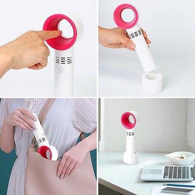 Portable Handheld Bladeless Fan Rechargeable USB Desktop Cooling Fan with 3 Speeds & LED