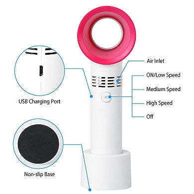 Portable Handheld Bladeless Fan Rechargeable USB Desktop Cooling Fan with 3 Speeds & LED
