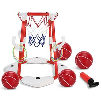 Summer Pool Basketball Hoop Set Floating Water Game with Balls, Circles & Pump for Kids 3-12