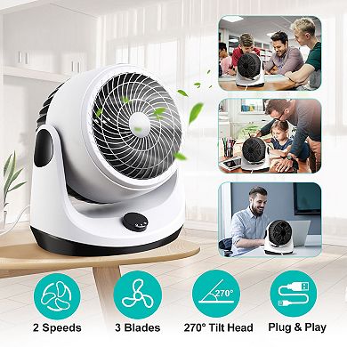 USB Table Fan with 2 Speeds & 270° Adjustable Head Desk, Office, Kitchen Use