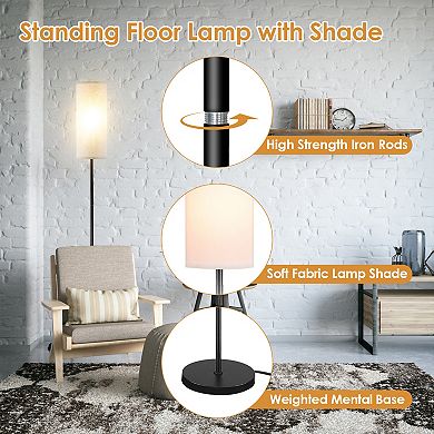 74.8” Tall Floor Lamp with Shade 3200K Warm Light, Foot Switch, 6W Bulb for Living Room/Bedroom