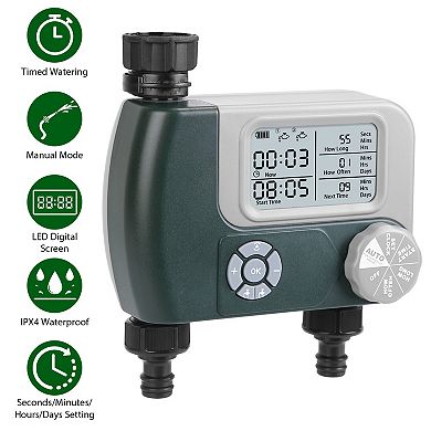 Digital Sprinkler Timer with 2 Zones, Programmable Hose Faucet Timer for Garden Irrigation
