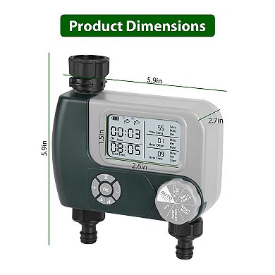 Digital Sprinkler Timer with 2 Zones, Programmable Hose Faucet Timer for Garden Irrigation