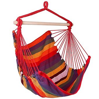 Portable Hammock Hanging Chair Canvas Swing with Wooden Stick & 2 Pillows