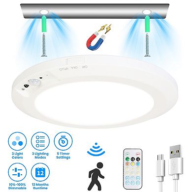 Magnetic Motion Sensor Ceiling Light, Rechargeable Wireless LED with Remote & Stepless Dimming