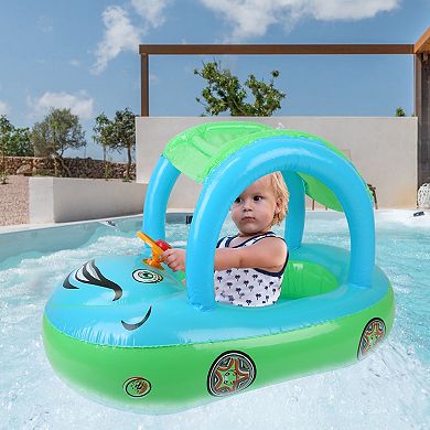 Baby Inflatable Pool Float Car Shape with Canopy for Toddlers Aged 1 to 3 Years