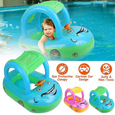 Baby Inflatable Pool Float Car Shape with Canopy for Toddlers Aged 1 to 3 Years