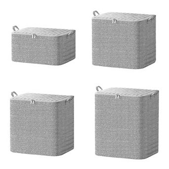 4-Pack Foldable Non-Woven Storage Bags with Dustproof Lid & Handles for Clothes, Quilts
