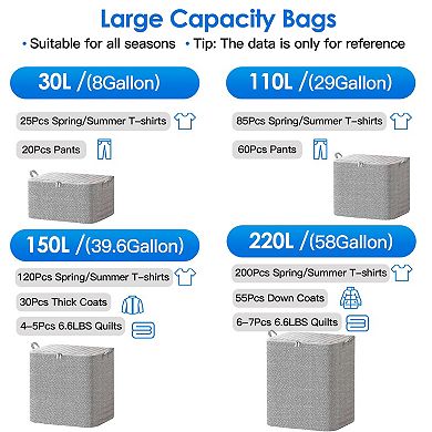 4-Pack Foldable Non-Woven Storage Bags with Dustproof Lid & Handles for Clothes, Quilts