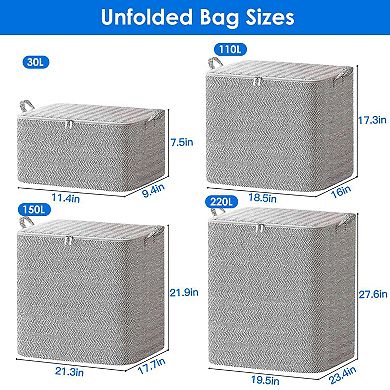 4-Pack Foldable Non-Woven Storage Bags with Dustproof Lid & Handles for Clothes, Quilts