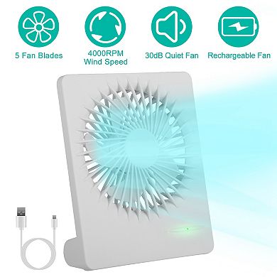 Portable USB Rechargeable Desk Fan Quiet 5-Blade Desktop Fan with 3 Speeds for Bedroom & Office